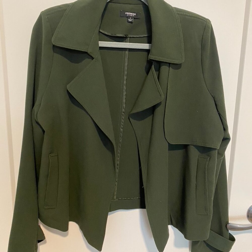 Premise Studio Olive Green Drape Jacket | Size 8 | Lightweight Layer